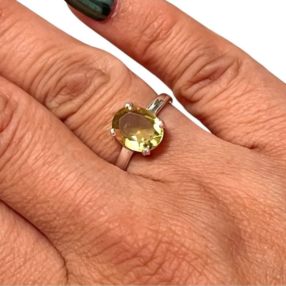Artisan Huge Sterling Silver Genuine Lemon Quartz Ring Size 7.5